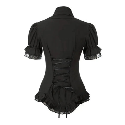 Victorian Pleated Shirt Lace Up Work Blouse - Retrorobe