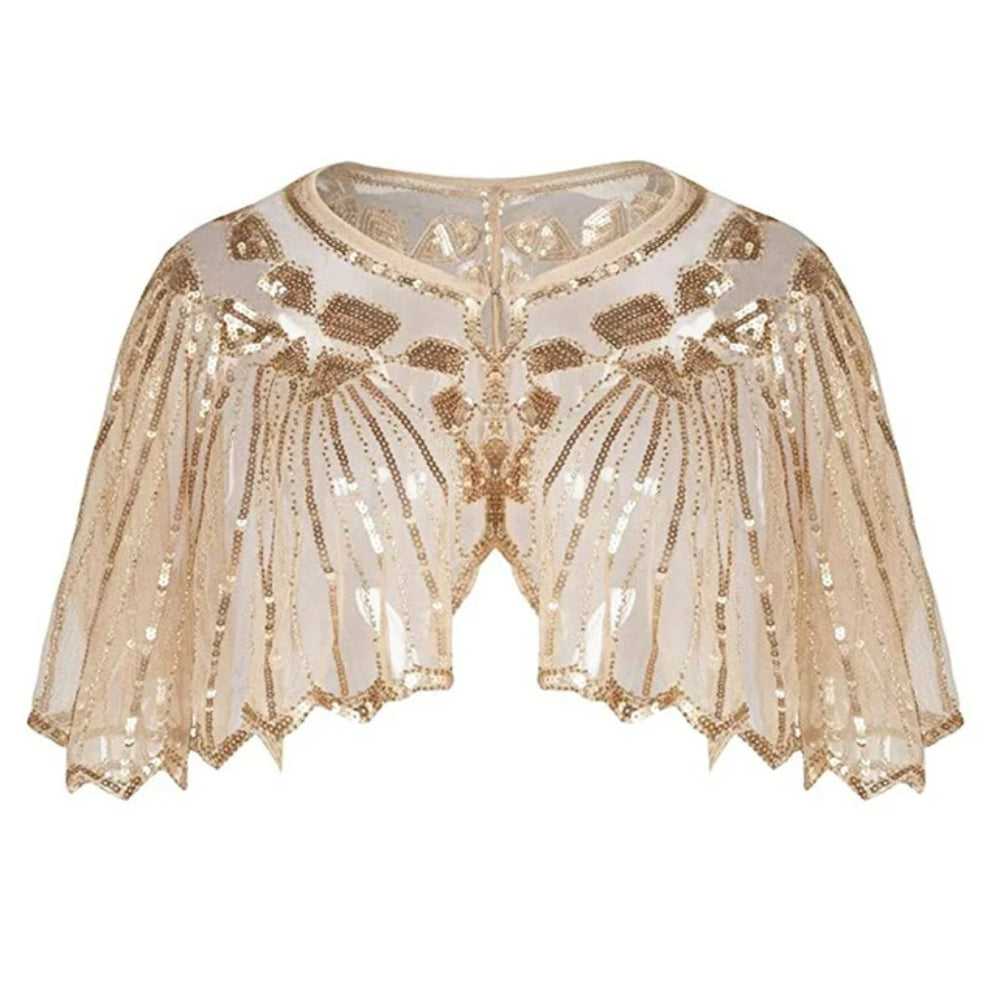 9PCS Beige Gatsby Accessory Set with Sequin Shawl