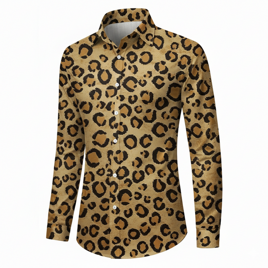 Retro 70S Brown Leopard Long Sleeves Collar Shirt