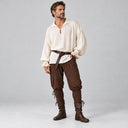 4-teiliges mittelalterliches Kostümset für Herren in Creme und Braun