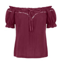 Renaissance Crew Neck Off Shoulder Lace-up Tops - Retrorobe