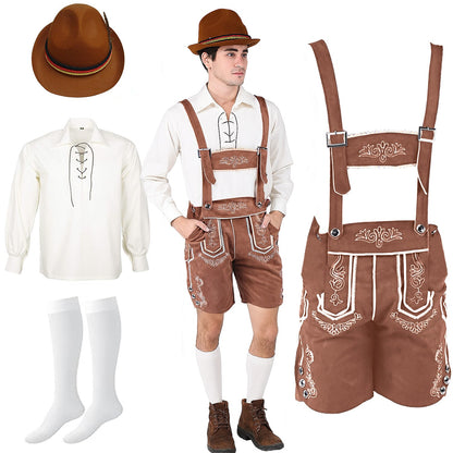 Oktoberfest Lederhosen Outfit Costume Set with Shirt, Hat, and Socks
