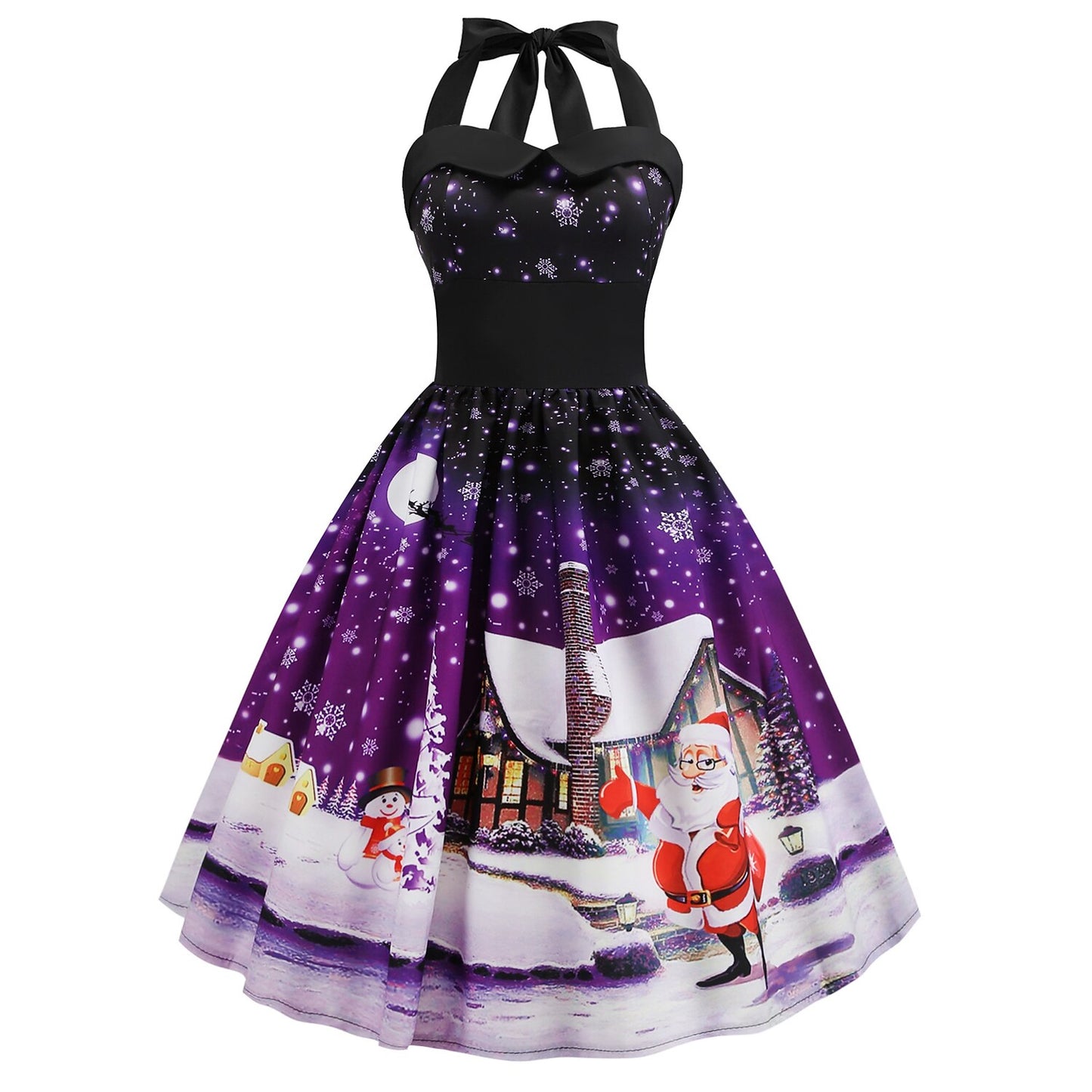Retro Christmas Santa Halter Dress