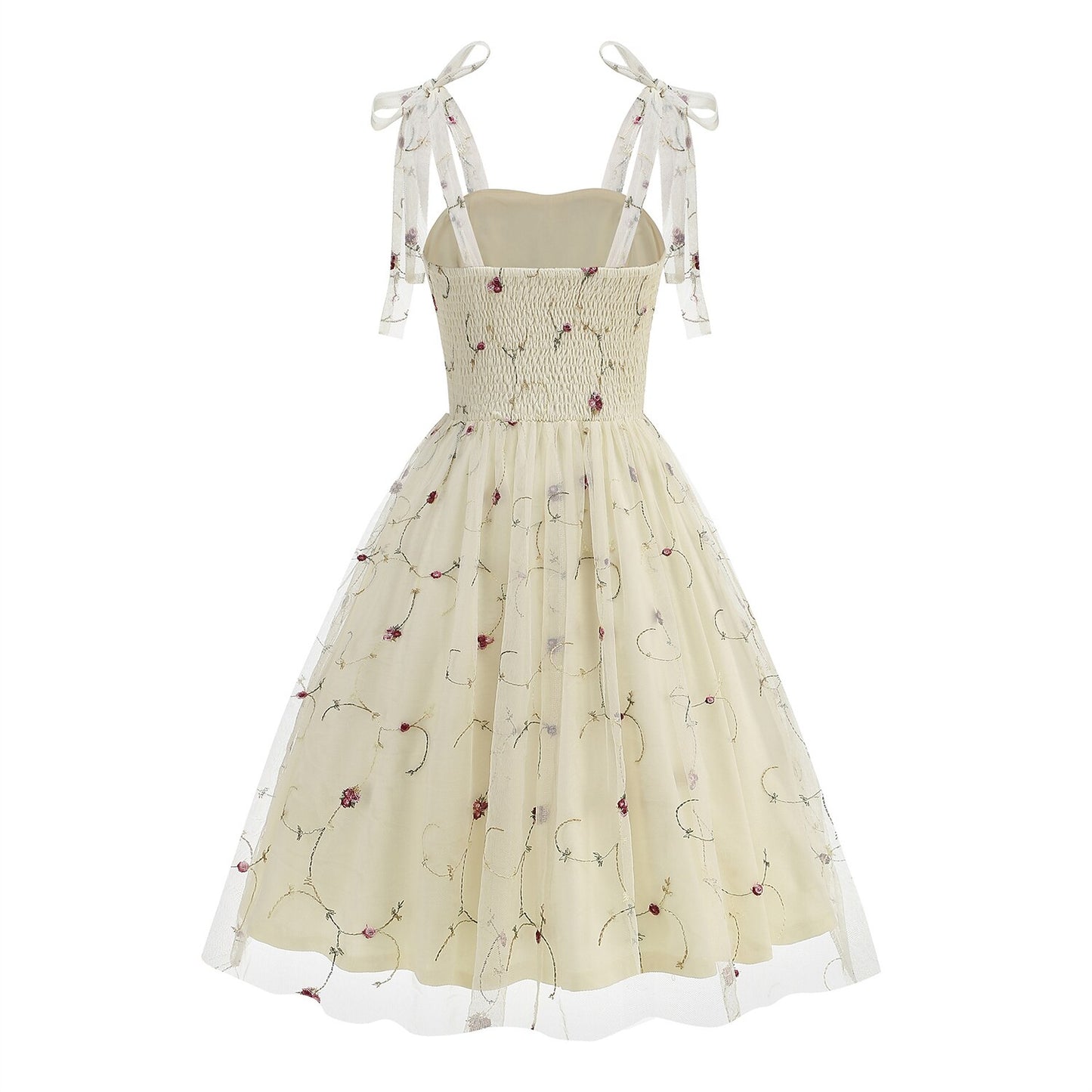 Embroidered Tie Strap Midi Dress