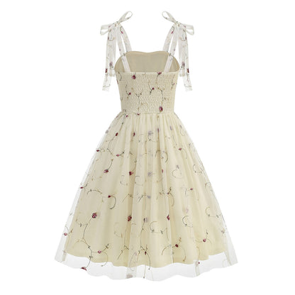 Embroidered Tie Strap Midi Dress