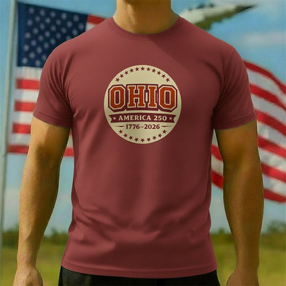 Men's American 250th Ohio Badge Design Patriotic Printed T-shirt