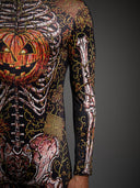 Leotard da uomo di Halloween con scheletro e zucca di Halloween