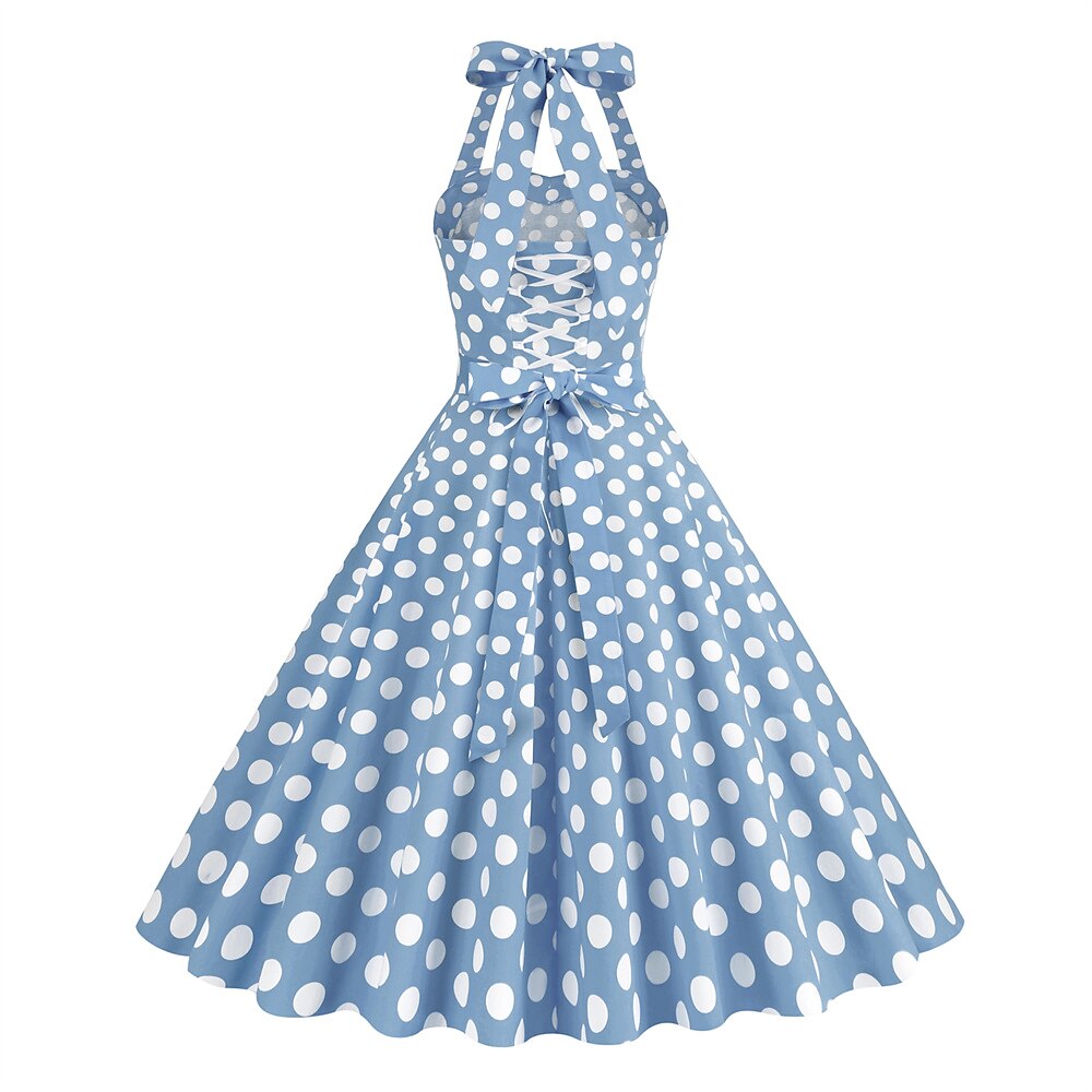 Women's 1950s Polka Dot Halter Neck Swing Dress