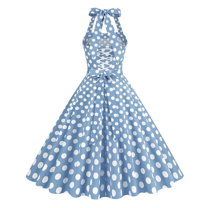 Women's 1950s Polka Dot Halter Neck Swing Dress