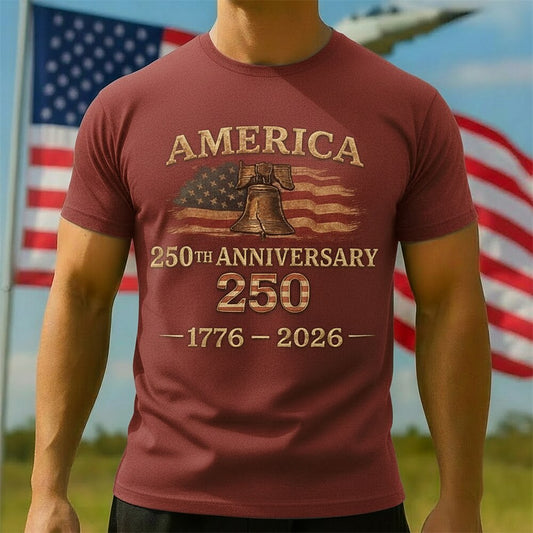 Men's American 250th Liberty Bell American Flag Patriotic Printed T-shirt
