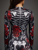 Women's Gothic Rose Skeleton Halloween Bodysuit Costume