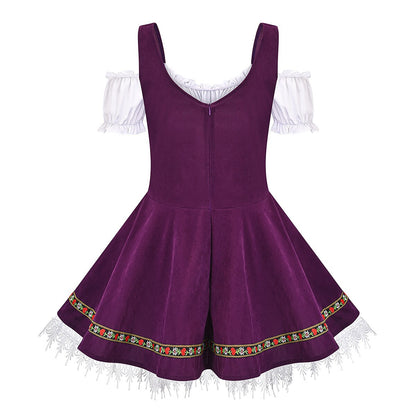 Oktoberfest Bavarian Purple Dirndl Dress with Apron