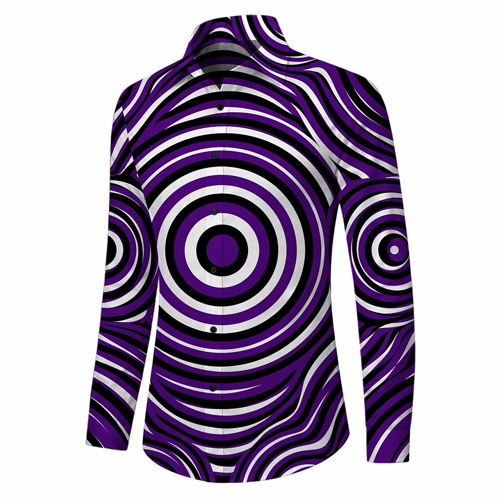 Retro 70S Psychedelic Concentric Circles Long Sleeves Collar Shirt