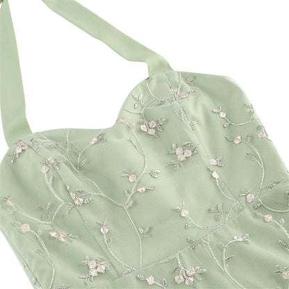 Floral Embroidered Halter Midi Dress