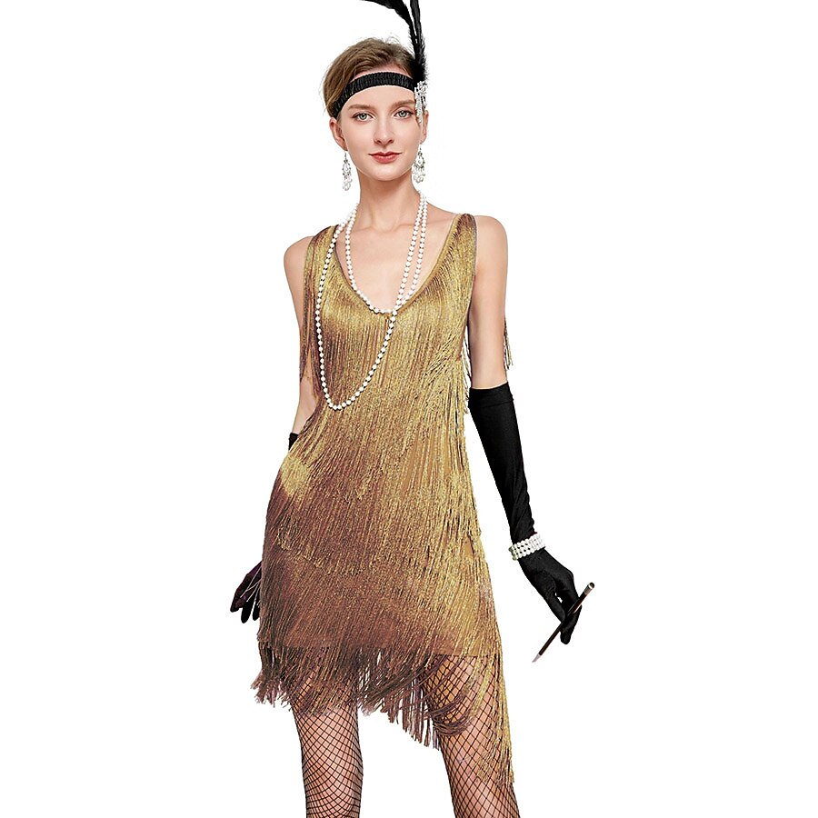 Sequin Fringe Charleston Dress with Accessories Set