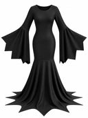 Women's Gothic Bat Sleeve Witch 3-Piece Halloween Costume Set