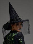 Gotischer Halloween-Hexenhut aus Spitze mit Schleier für Damen