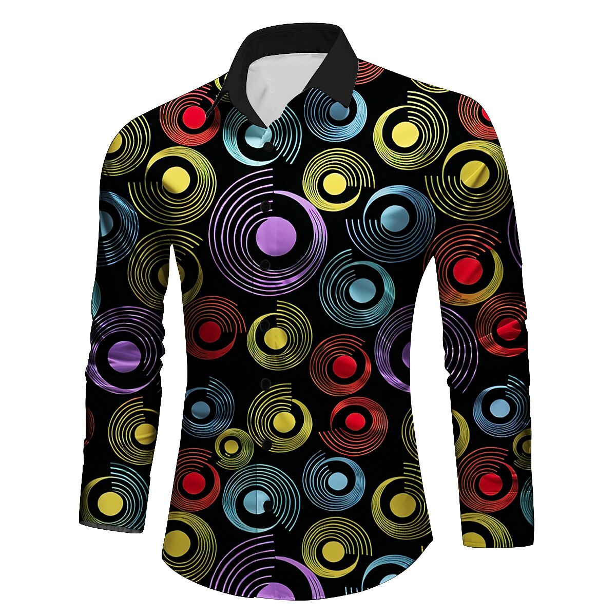 Retro 70S Concentric Circle Long Sleeves Collar Shirt