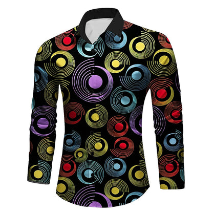 Retro 70S Concentric Circle Long Sleeves Collar Shirt