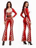Roter Weihnachts-Body mit Zuckerstangenmuster und ausgestelltem Bein für Damen