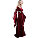 Vestido largo medieval de terciopelo con mangas abiertas