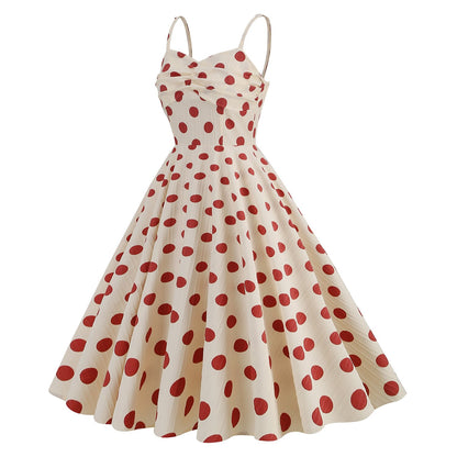 Women's 1950s Polka Dot Spaghetti Strap Swing Dress