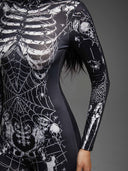 Leotard da donna di Halloween gotico con scheletro e ragnatele