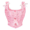 Retro Jacquard Lace-up Corset U-back Vest - Retrorobe