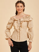 Women's Beige Off-Shoulder Ruffle Pirate Costume Set