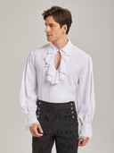 Men's White Victorian Ruffle Shirt & Black Pants Costume Set