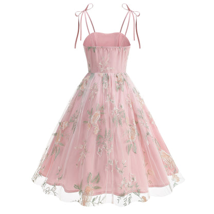 Floral Embroidered Sweetheart Midi Dress