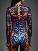 Leotard da donna di Halloween con scheletro e zucca di Halloween neon