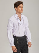 Men's White Medieval Lace-Up Shirt for Pirate & Viking Costumes