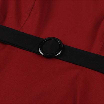 Women's 1950s Red Bow Tie Neck Short Sleeve Swing Dress