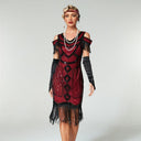 Vestido flapper rojo de lentejuelas estilo Art Deco