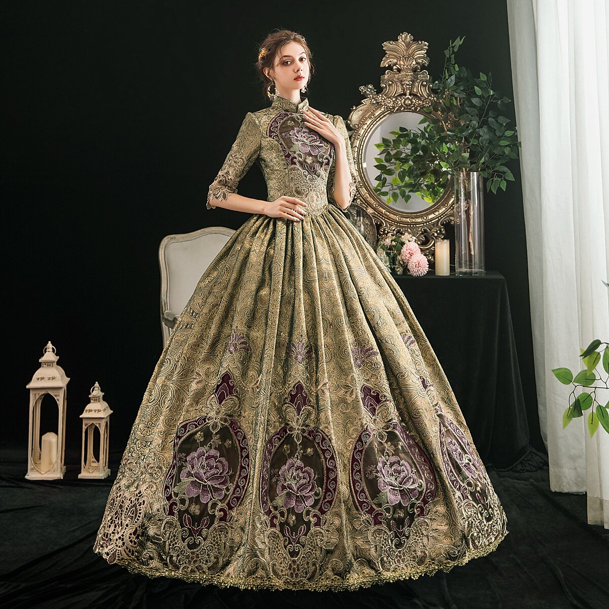 The Marvelous Mrs. Maisel Rococo Medieval Dress Party Costume Masquerade Women's Costume Black Vintage Cosplay Party Masquerade Halloween - Retrorobe