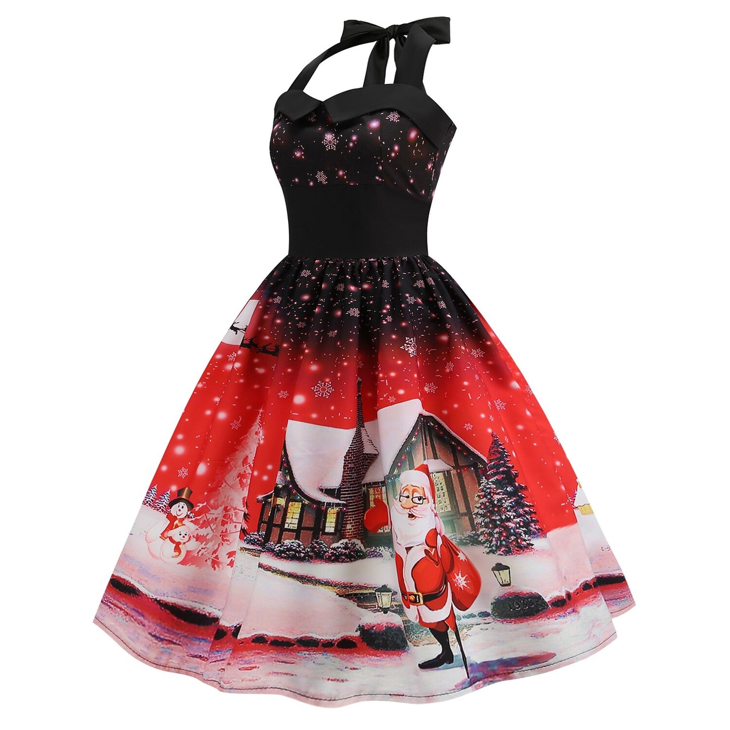 Retro Christmas Santa Halter Dress