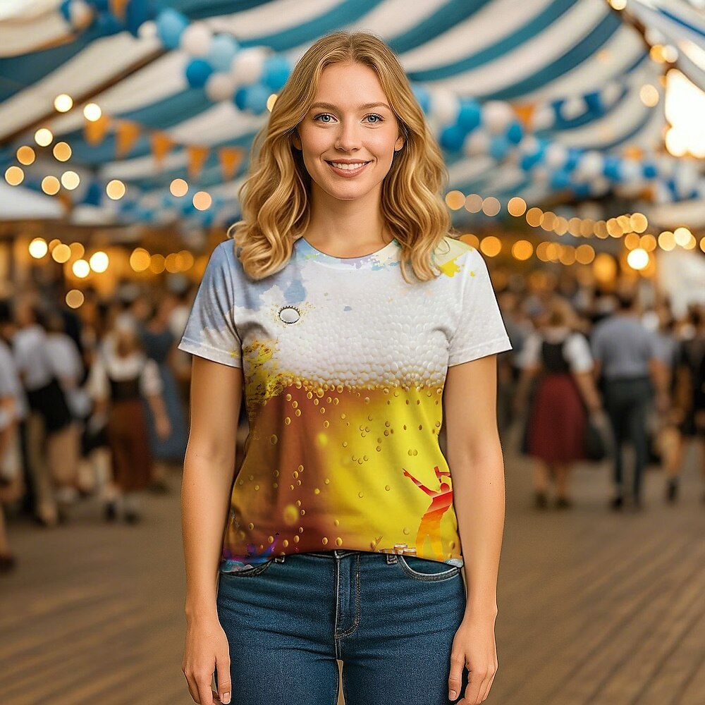 Women's Oktoberfest Beer Foam Graphic  T-shirt