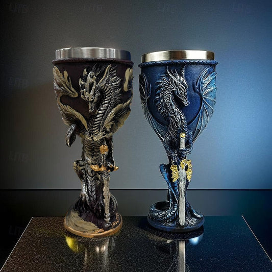 1pc 7oz (200ml) Stainless Steel Medieval Dragon Wine Glass