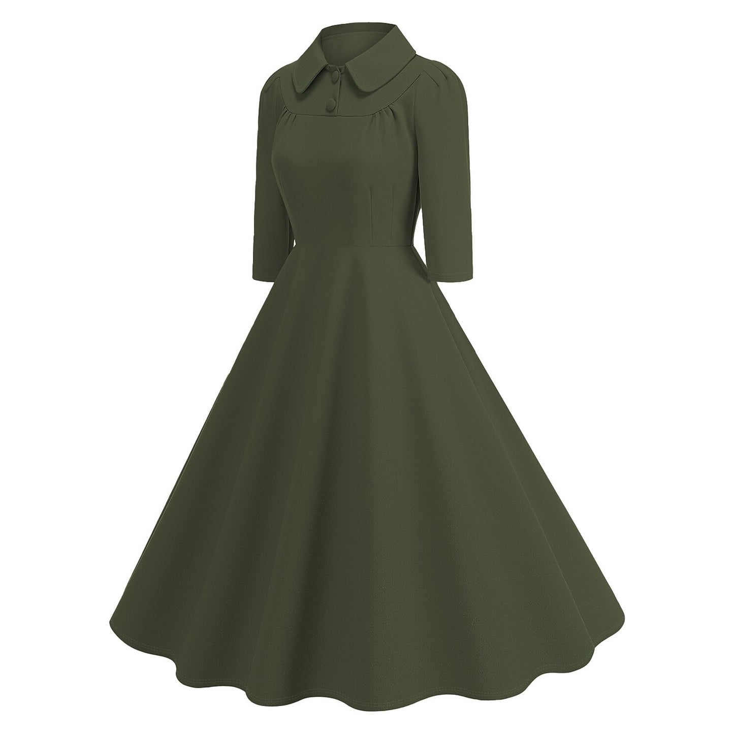 Women's 1950s Solid Color Peter Pan Collar Long Sleeve Flare Dress