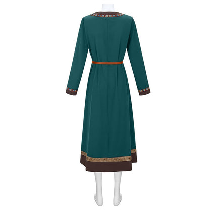 Medieval Viking Style Midi Dress with Belt