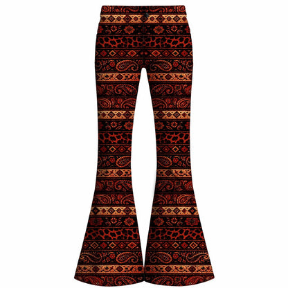 Retro 70s Boho Paisley Geometric High Waist Wide Flared Trousers