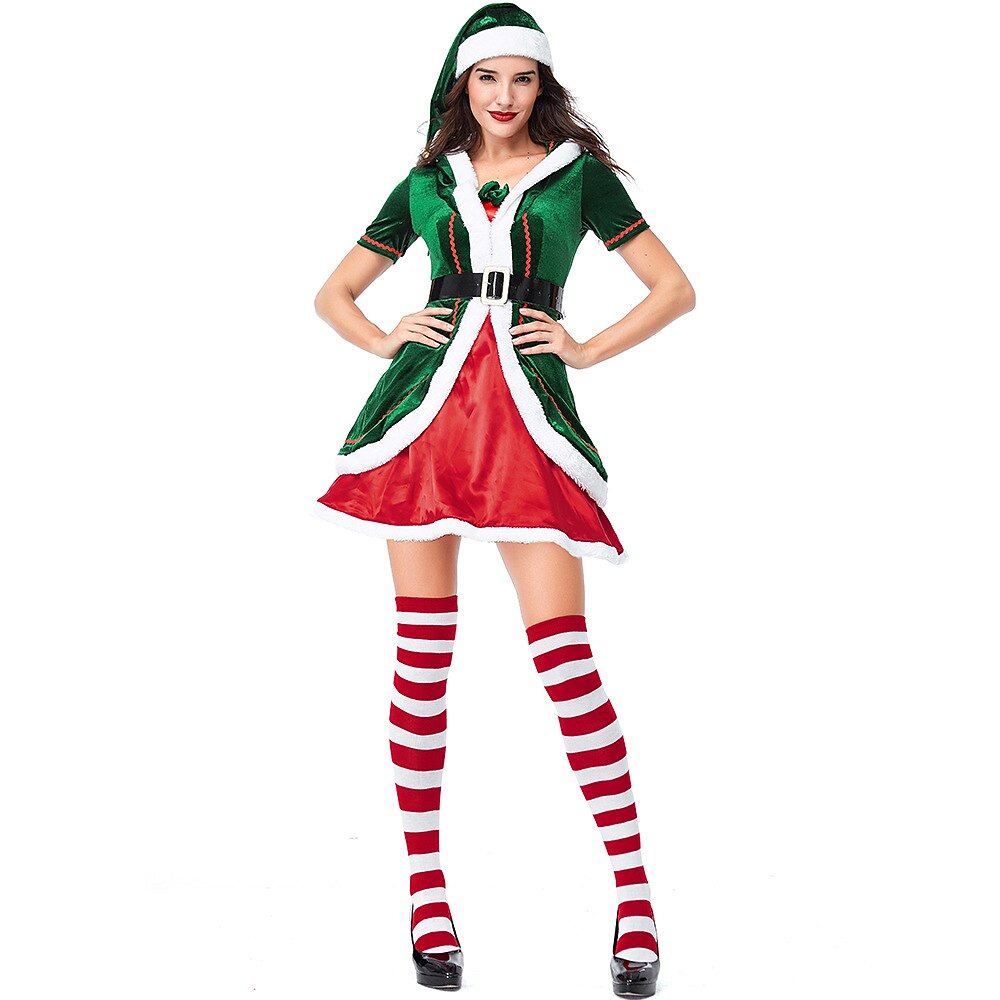 Women's Elf Costume with Santa Hat