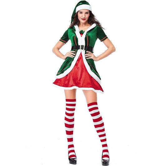 Women's Elf Costume with Santa Hat