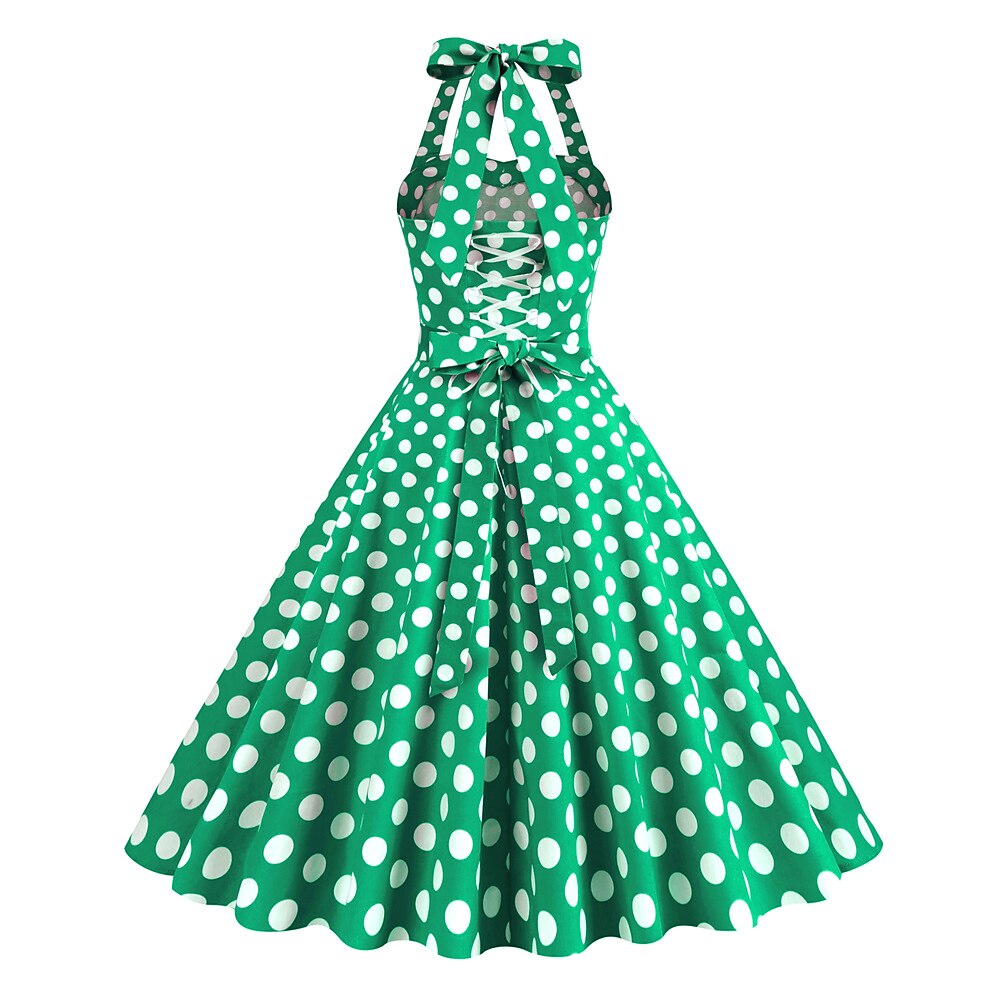 Women's 1950s Polka Dot Halter Neck Swing Dress