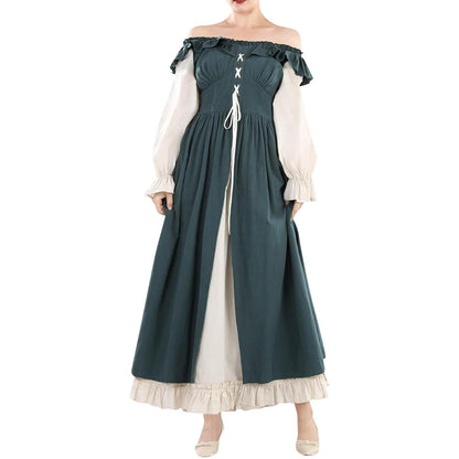 Robe Renaissance Cottagecore à manches longues et bordure à volants