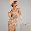 Women's Champagne 1920s Paisley Fringe Midi 6-Piece Set