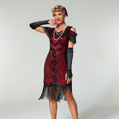 Red Sequin Art Deco Flapper Dress