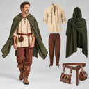 Men's Olive Green Hooded Medieval Cloak 4-Piece Costume Set