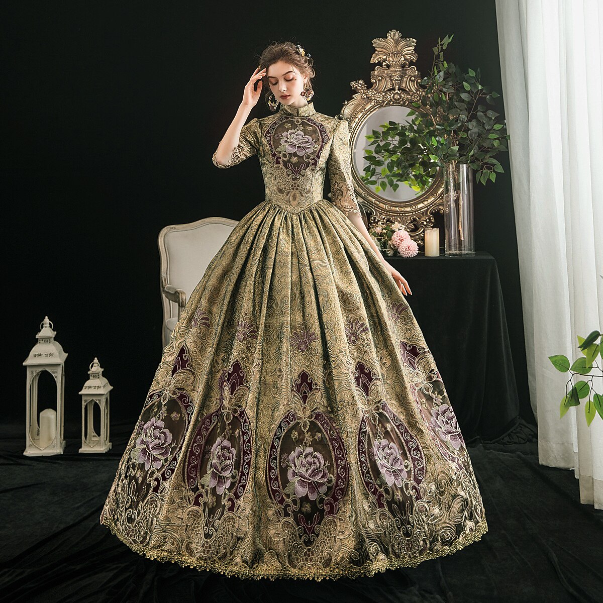 The Marvelous Mrs. Maisel Rococo Medieval Dress Party Costume Masquerade Women's Costume Black Vintage Cosplay Party Masquerade Halloween - Retrorobe